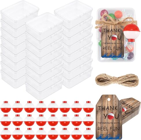 24 Sets Fishing Party Favors with 24 Mini Tackle Boxes, 24 Floater Buoys, 24 Thank You Cards & Twine, Mini Tackle Boxes for Party Favors Fish Themed Party Gifts or Decorations (Red White) in Kuwait