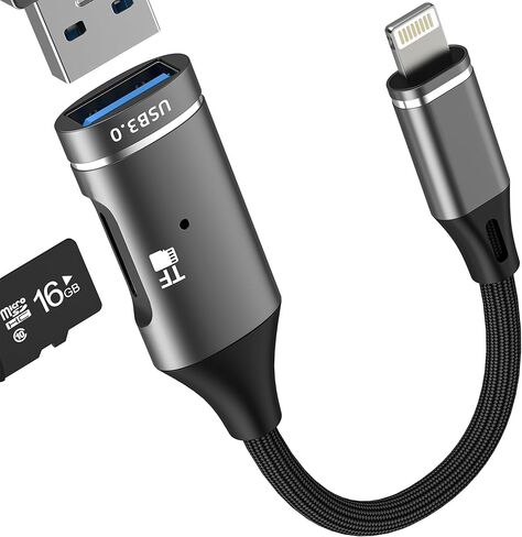 محول Lightning إلى USB (2 في 1) محول لهاتف Iphone 14 13 12 11 Pro Max قارئ بطاقات Micro SD لكابل شهادة Apple MFi وكاميرا رقمية لمحرك أقراص فلاش Ipad OTG 3.0 إلى سلك نقل TF الإضاءة in Kuwait