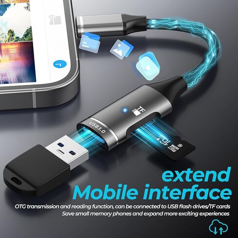 محول Lightning إلى USB (2 في 1) محول لهاتف Iphone 14 13 12 11 Pro Max قارئ بطاقات Micro SD لكابل شهادة Apple MFi وكاميرا رقمية لمحرك أقراص فلاش Ipad OTG 3.0 إلى سلك نقل TF الإضاءة in Kuwait