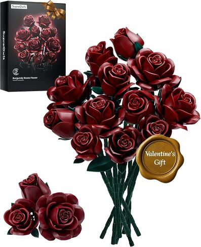 مجموعة بناء باقة Red Rose Rose Iatom ، متوافقة مع Lego Flowers للبالغين ، هدية مجموعة نباتية لجميع القديسين و Valentines - ديكور المنزل القوطية المصطنعة - 11016 in Kuwait