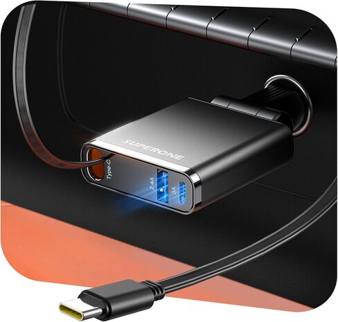 【2026 Ultra-Slim】SUPERONE Retractable Car Charger, USB-C Car Charger, 63W Fast Charging Car Phone Charger with Type C Cable, Car Accessories Adapter for iPhone 17/16/15/14/13, Samsung, iPad, RV Truck in Saudi Arabia