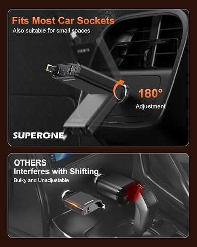 【2026 Ultra-Slim】SUPERONE Retractable Car Charger, USB-C Car Charger, 63W Fast Charging Car Phone Charger with Type C Cable, Car Accessories Adapter for iPhone 17/16/15/14/13, Samsung, iPad, RV Truck in Saudi Arabia