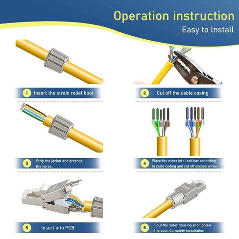 موصلات خالية من الأدوات Cat7 RJ45، مقابس إنهاء إيثرنت محمية بسبائك الزنك لكابل شبكة 22 إلى 24 AWG، سهلة التركيب، عبوتان in Kuwait