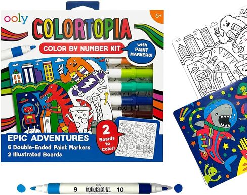 Ooly Colortopia Color by Number Paint Marker Kit - 2 Illustrated Boards, 6 Double-Ended Water-Based Paint Markers, 2 Removable Display Stands, Non-Toxic Art Kit for Kids & Teens - Unicorn Funland in Saudi Arabia
