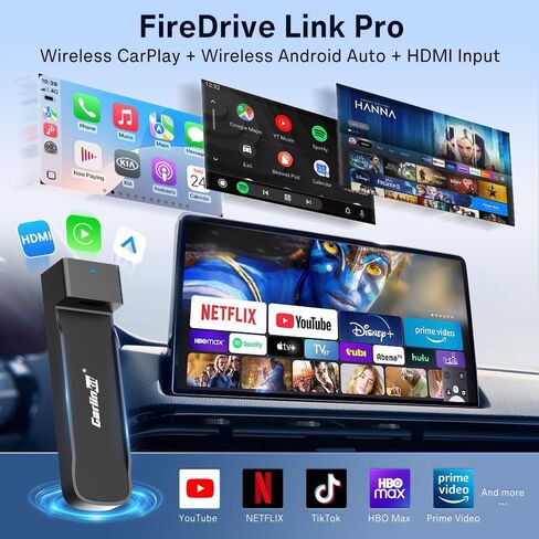 محول تلفزيون السيارة Carlinkit FireDrive Link Pro HDMI لتدفق Fire TV Stick، ومحول Apple CarPlay اللاسلكي ومحول Android التلقائي، متوافق مع سيارات CarPlay السلكية، دونجل 3 في 1، التوصيل والتشغيل in Saudi Arabia