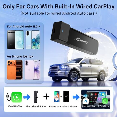 محول تلفزيون السيارة Carlinkit FireDrive Link Pro HDMI لتدفق Fire TV Stick، ومحول Apple CarPlay اللاسلكي ومحول Android التلقائي، متوافق مع سيارات CarPlay السلكية، دونجل 3 في 1، التوصيل والتشغيل in Saudi Arabia