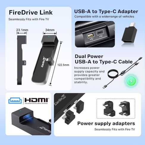 محول تلفزيون السيارة Carlinkit FireDrive Link Pro HDMI لتدفق Fire TV Stick، ومحول Apple CarPlay اللاسلكي ومحول Android التلقائي، متوافق مع سيارات CarPlay السلكية، دونجل 3 في 1، التوصيل والتشغيل in Saudi Arabia