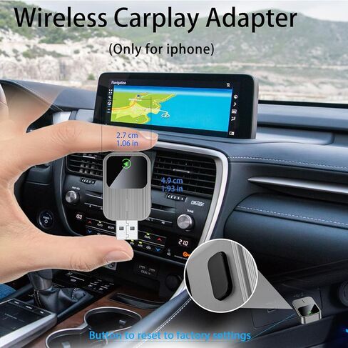 محول CarPlay اللاسلكي لهاتف iPhone - سلكي إلى CarPlay اللاسلكي، التوصيل والتشغيل، اتصال سريع ومستقر، USB صغير وزر إعادة الضبط، متوافق مع السيارات 2016+ (iOS فقط) in Kuwait