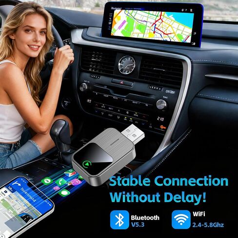 محول CarPlay اللاسلكي لهاتف iPhone - سلكي إلى CarPlay اللاسلكي، التوصيل والتشغيل، اتصال سريع ومستقر، USB صغير وزر إعادة الضبط، متوافق مع السيارات 2016+ (iOS فقط) in Kuwait