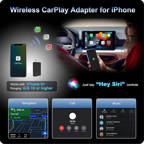 Wireless CarPlay Adapter for Apple iPhone, Convert Wired to Wireless, Plug&Play USB A/Type C Design for Cars That Built-in Wired Apple Car Play, Easy Use&Seamless Connection for iPhone iOS 10+ in Saudi Arabia
