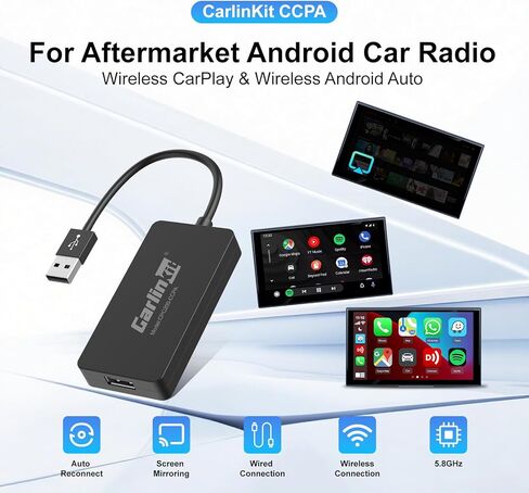 Carlinkit CCPA Wireless CarPlay & Android Auto Adapter, Only for Car with Android Head Unit 4.4.2+, 5.8GHz Dongle with Built-in APK App, Support Wireless Connect & Screen Mirroring, OTA Upgrade in Saudi Arabia