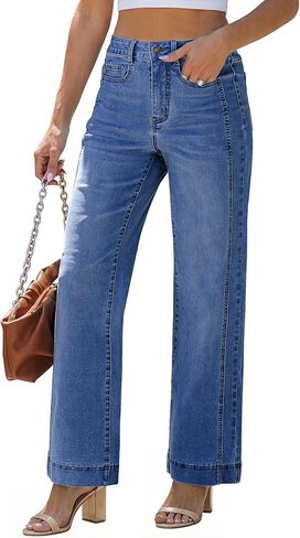 luvamia Wide Leg Jeans for Women Trendy High Waisted Double Side Seams Stretchy Denim Pants Trouser Jeans with Pockets in Saudi Arabia
