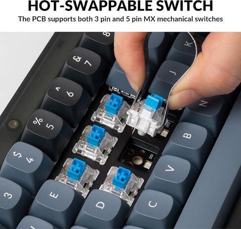 لوحة مفاتيح ميكانيكية سلكية مخصصة Keychron V2، تخطيط 65% QMK/VIA ماكرو قابل للبرمجة مع مفتاح Keychron K Pro Blue قابل للتبديل السريع متوافق مع نظام التشغيل Mac Windows Linux (أسود بلوري - شفاف) in Kuwait