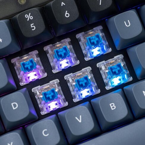 لوحة مفاتيح ميكانيكية سلكية مخصصة Keychron V2، تخطيط 65% QMK/VIA ماكرو قابل للبرمجة مع مفتاح Keychron K Pro Blue قابل للتبديل السريع متوافق مع نظام التشغيل Mac Windows Linux (أسود بلوري - شفاف) in Kuwait