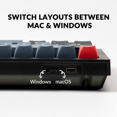 لوحة مفاتيح ميكانيكية سلكية مخصصة Keychron V2، تخطيط 65% QMK/VIA ماكرو قابل للبرمجة مع مفتاح Keychron K Pro Blue قابل للتبديل السريع متوافق مع نظام التشغيل Mac Windows Linux (أسود بلوري - شفاف) in Kuwait