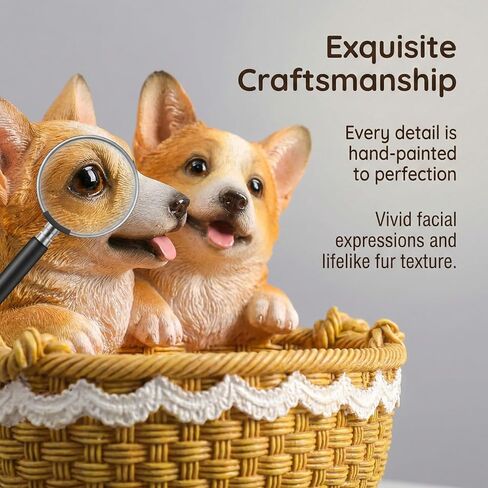 Corgi Statue,Corgi Dog Figurines,Cute Puppy Statue,Home Decor,Desk Organizer,Storage Basket,Gift for Corgi (Kahki) in Saudi Arabia
