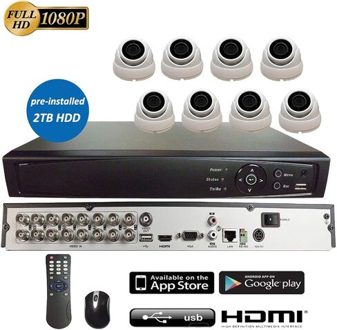 16CH 5in1 (IP, TVI, AHD, CVI, Analog CVBS) Surveillance DVR + 2MP 1080P 2.8mm Fixed Lens Dome Camera (with 2TB HDD, 16x 2MP 2.8mm Dome Camera) in Saudi Arabia