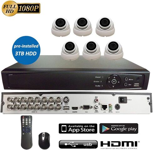 16CH 5in1 (IP, TVI, AHD, CVI, Analog CVBS) Surveillance DVR + 2MP 1080P 2.8mm Fixed Lens Dome Camera (with 2TB HDD, 16x 2MP 2.8mm Dome Camera) in Saudi Arabia