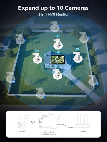 Hiseeu Wireless Security Camera System, 5MP Outdoor Cameras with 10" LCD Monitor 4-Cam Kit, 1TB HDD, Plug & Play NVR, Auto Tracking, 2.4G/5GHz WiFi, 2-Way Audio, Color Night Vision, No Monthly Fees in Saudi Arabia