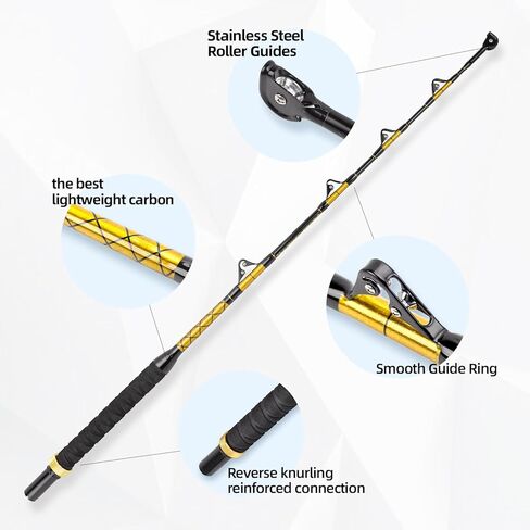 2-Piece Saltwater Offshore Bent Butt Trolling Rod, Conventional Boat Fishing Rod Heavy Duty Big Game Rods Deep Sea Fishing Pole (5'6", 30-50lb/50-80lb/80-120lb) in Kuwait