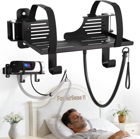شماعة تثبيت على الحائط من Godboat CPAP لآلة Resmed Airsense 11 - حامل خرطوم CPAP دوار 180 درجة، رف دوار 90 درجة مع خطافين لحامل قناع منظم الأنبوب [خالي من التشابك]، ديكور غرفة النوم بجانب السرير، رمادي in Saudi Arabia