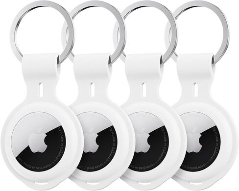 4 عبوات متوافقة مع حافظة حامل Apple AirTag لسلسلة المفاتيح وإكسسوارات السيارات السميكة والحماية الرفيعة للغاية وأجهزة تعقب GPS مع حلقة مفاتيح ناعمة من السيليكون لحمل بطاقات الهواء وتتبع الحيوانات الأليفة وحقائب الأمتعة الرئيسية للأطفال in Kuwait