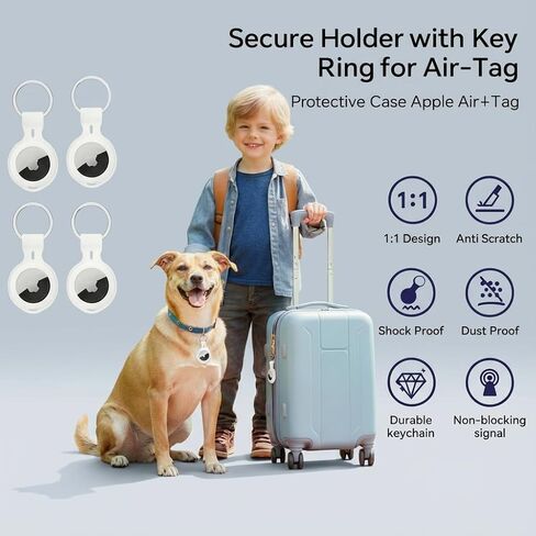 4 عبوات متوافقة مع حافظة حامل Apple AirTag لسلسلة المفاتيح وإكسسوارات السيارات السميكة والحماية الرفيعة للغاية وأجهزة تعقب GPS مع حلقة مفاتيح ناعمة من السيليكون لحمل بطاقات الهواء وتتبع الحيوانات الأليفة وحقائب الأمتعة الرئيسية للأطفال in Kuwait