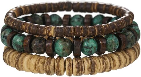 Caiyao Vintage Multilayer African Turpine Wood Beaded Stretch Bracelets Bohemian Retro Coconut Shell Stackable Elastic Bracelet for Women Men Summer Beach Vacation Holiday Jewelry Gifts in Saudi Arabia