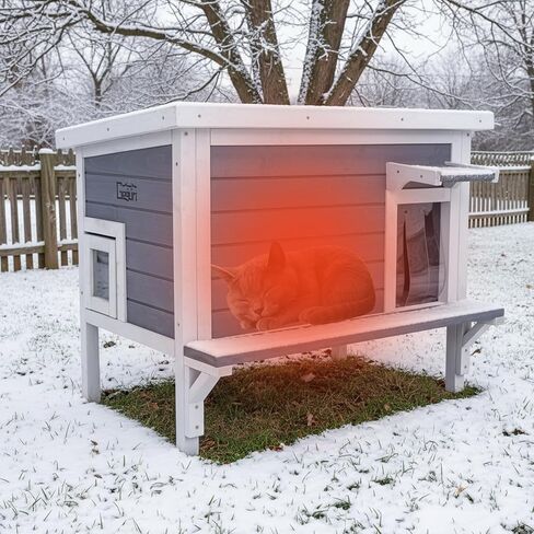 GEGURI Outdoor Cat House Weatherproof, Wooden Two-Story Feral Cat Shelter with Openable Roof, Escape Door, Balcony in Saudi Arabia