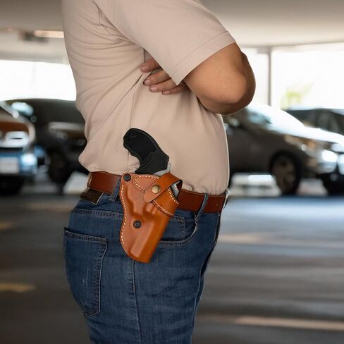 Premium OWB Leather Holster for Most .38 Special & J Frame Revolvers for Taurus 327/605/856/85/905/942, S&W Model 60, Ruger SP101, Kimber 6S, Rossi Model 68, Fit 2.5" - 3.0" Barrel, Brown, Right/Left in Saudi Arabia