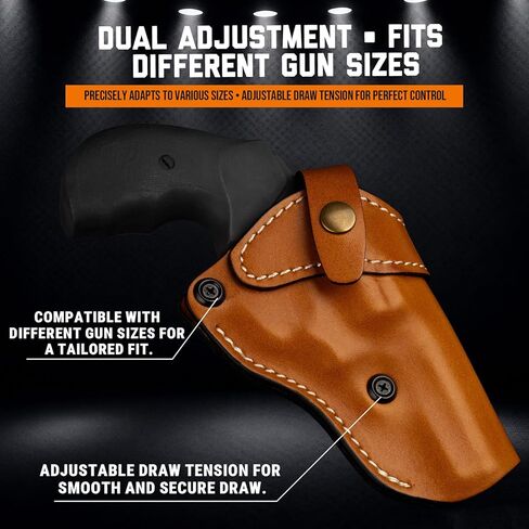 Premium OWB Leather Holster for Most .38 Special & J Frame Revolvers for Taurus 327/605/856/85/905/942, S&W Model 60, Ruger SP101, Kimber 6S, Rossi Model 68, Fit 2.5" - 3.0" Barrel, Brown, Right/Left in Saudi Arabia
