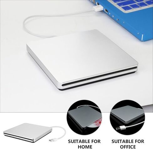 محرك أقراص DVD خارجي USB 3.0 CD DVD ROM محرك أقراص بصري محمول لأجهزة الكمبيوتر المحمول وسطح المكتب باللون الرمادي الفضي متوافق مع أنظمة تشغيل متعددة in Kuwait