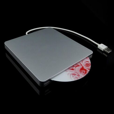 محرك أقراص DVD خارجي USB 3.0 ناسخ أقراص DVD محمول متوافق مع سطح المكتب المحمول باللون الرمادي الفضي للنسخ الاحتياطي للبيانات وتشغيل الوسائط المتعددة in Kuwait