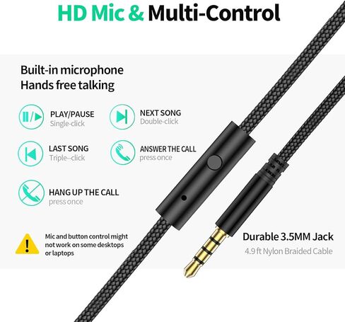 سماعات رأس W2 USB C سلكية فوق الأذن، محول AUX Plus USB-C مقاس 3.5 مم، سماعة رأس سلكية مع ميكروفون، كابل قوي طويل جدًا بطول 4.9 أقدام لوحدات تحكم الألعاب، iPhone 16، iPad والأجهزة اللوحية، قابل للطي مع حقيبة in Kuwait