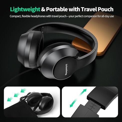 سماعات رأس W2 USB C سلكية فوق الأذن، محول AUX Plus USB-C مقاس 3.5 مم، سماعة رأس سلكية مع ميكروفون، كابل قوي طويل جدًا بطول 4.9 أقدام لوحدات تحكم الألعاب، iPhone 16، iPad والأجهزة اللوحية، قابل للطي مع حقيبة in Kuwait