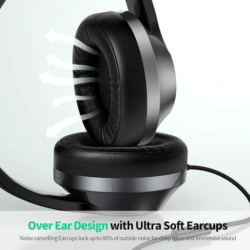سماعات رأس W2 USB C سلكية فوق الأذن، محول AUX Plus USB-C مقاس 3.5 مم، سماعة رأس سلكية مع ميكروفون، كابل قوي طويل جدًا بطول 4.9 أقدام لوحدات تحكم الألعاب، iPhone 16، iPad والأجهزة اللوحية، قابل للطي مع حقيبة in Kuwait