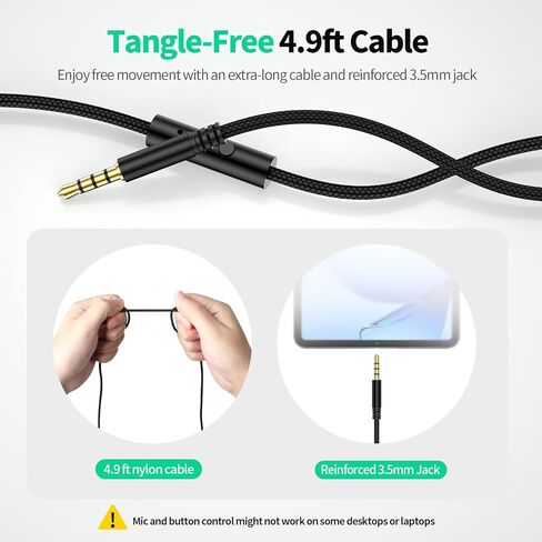 سماعات رأس W2 USB C سلكية فوق الأذن، محول AUX Plus USB-C مقاس 3.5 مم، سماعة رأس سلكية مع ميكروفون، كابل قوي طويل جدًا بطول 4.9 أقدام لوحدات تحكم الألعاب، iPhone 16، iPad والأجهزة اللوحية، قابل للطي مع حقيبة in Kuwait