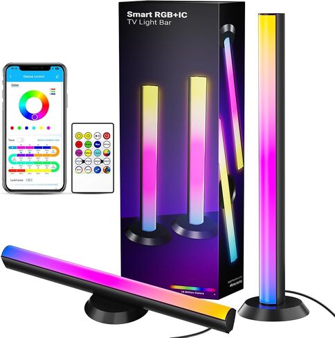 TJOY SMART LED LIGHT BANS ، 14 بوصة الإضاءة الخلفية التلفزيونية مع مزامنة الموسيقى والمشهد ، RGB Light Bar للغرفة ، 60 لومن ، إضاءة مكتب الألعاب ، الإضاءة المحيطة للكمبيوتر الشخصي ، اللعبة ، الصور ، تزيين الغرفة (أسود) in Kuwait