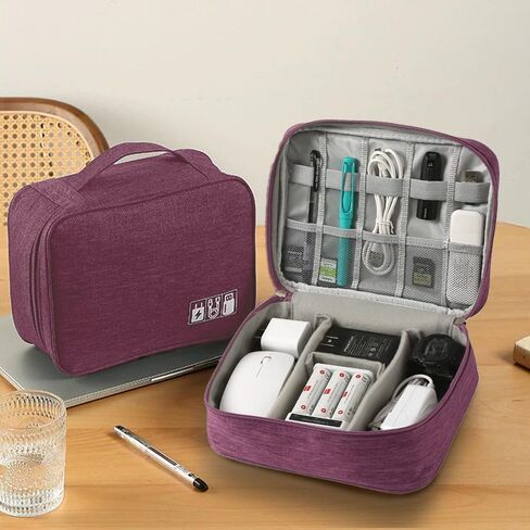 Travel Cable Organizer Pouch Electronic Accessories Carry Case Portable Waterproof Double Layers Storage Bag for Cord, Charger, Phone, Earphone,Purple in Saudi Arabia