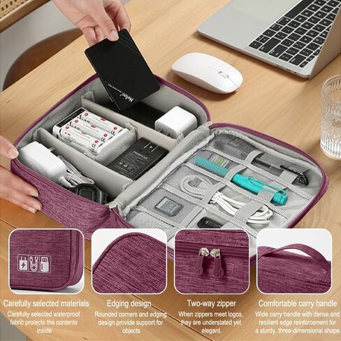 Travel Cable Organizer Pouch Electronic Accessories Carry Case Portable Waterproof Double Layers Storage Bag for Cord, Charger, Phone, Earphone,Purple in Saudi Arabia