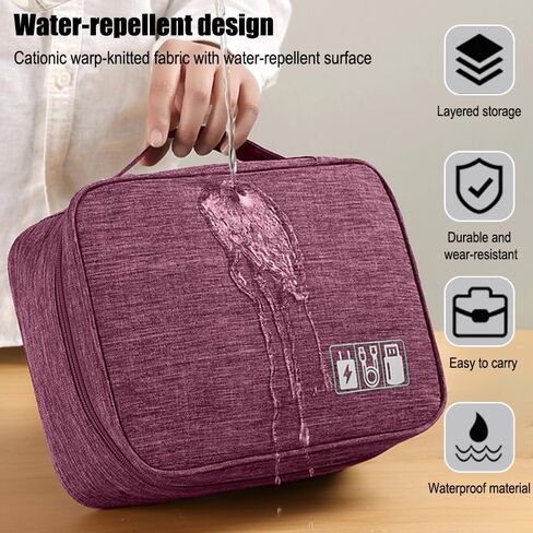 Travel Cable Organizer Pouch Electronic Accessories Carry Case Portable Waterproof Double Layers Storage Bag for Cord, Charger, Phone, Earphone,Purple in Saudi Arabia