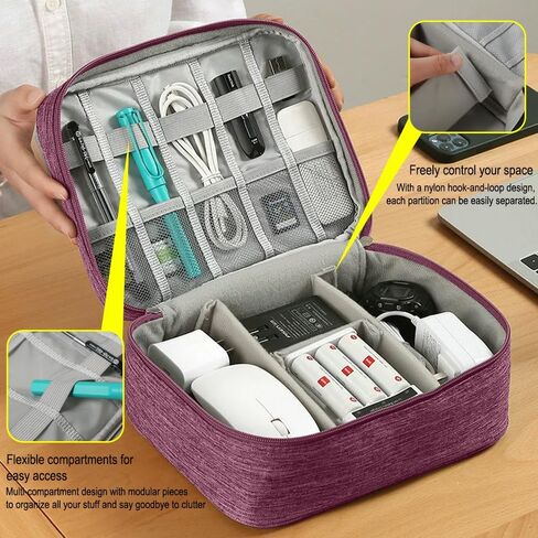 Travel Cable Organizer Pouch Electronic Accessories Carry Case Portable Waterproof Double Layers Storage Bag for Cord, Charger, Phone, Earphone,Purple in Saudi Arabia