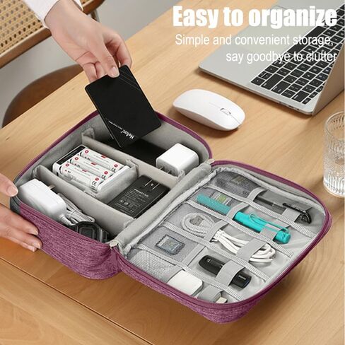 Travel Cable Organizer Pouch Electronic Accessories Carry Case Portable Waterproof Double Layers Storage Bag for Cord, Charger, Phone, Earphone,Purple in Saudi Arabia