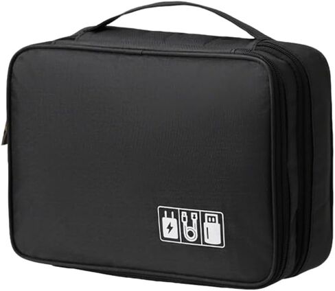 BLACK-Travel cable storage bag, electronic accessory box portable three-layer cable storage bag, can store cables, chargers, flash drives in Saudi Arabia