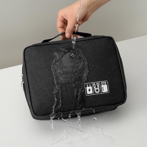 BLACK-Travel cable storage bag, electronic accessory box portable three-layer cable storage bag, can store cables, chargers, flash drives in Saudi Arabia