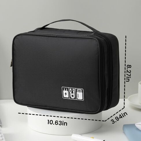 BLACK-Travel cable storage bag, electronic accessory box portable three-layer cable storage bag, can store cables, chargers, flash drives in Saudi Arabia