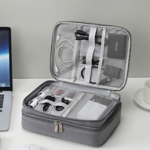 BLACK-Travel cable storage bag, electronic accessory box portable three-layer cable storage bag, can store cables, chargers, flash drives in Saudi Arabia