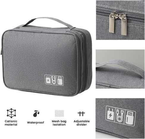 BLACK-Travel cable storage bag, electronic accessory box portable three-layer cable storage bag, can store cables, chargers, flash drives in Saudi Arabia