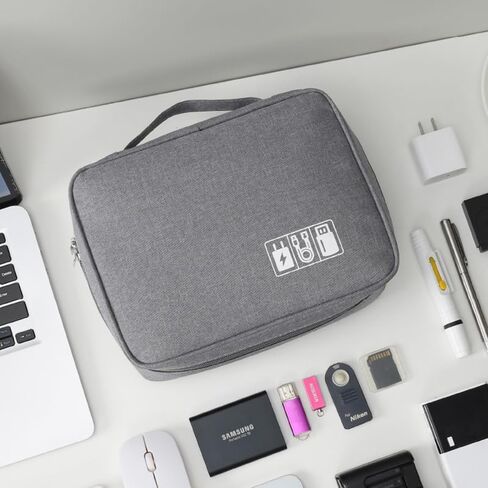 BLACK-Travel cable storage bag, electronic accessory box portable three-layer cable storage bag, can store cables, chargers, flash drives in Saudi Arabia