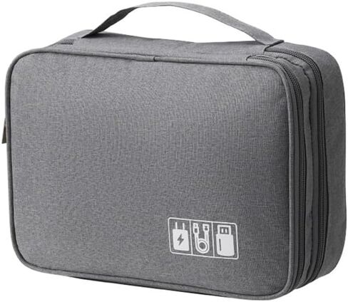 BLACK-Travel cable storage bag, electronic accessory box portable three-layer cable storage bag, can store cables, chargers, flash drives in Saudi Arabia